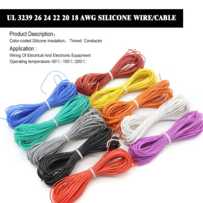 Geeyu ZHaonan Silikonkabel 1 M, 22 AWG, UL3239, 3 KV – Flexibler, Verzinntes Kupferdraht, 3000 V, Für Innenverkabelung & Handwerksprojekte, Schwarz