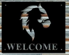 Personalized Ranch Welcome Sign Decor Gift, Metal Horse with cowgirl Farmhouse