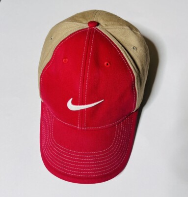 NikeGolf Cap Hat Khaki & Red  L/XL Stretch Fit Unisex Baseball Flex Fit Vintage