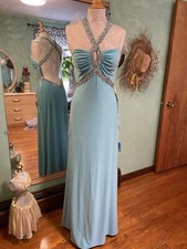 Faviana Sky Blue Beaded Prom Evening Special Occasion Dress Size Large Stretch