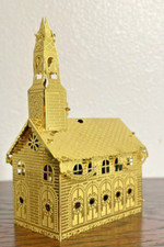 VTG Church Christmas Ornament Gold Plated Brass Steeple Bell Tower H3.5xL2.25