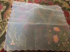 Vintage Sheer Embroidered Pink Daisies Hankie VGC   