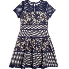 US ANGELS Girls' Color Block Lace Panel Dress in Navy size 14 gently preloved