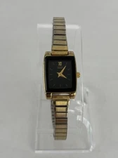 Citizen 18mm Gold Tone Black Dial Quartz Watch w/Expansion Band & New Battery