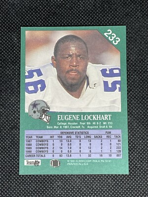 Eugene Lockhart Dallas Cowboys 1991 Fleer #233 Football Card Raw