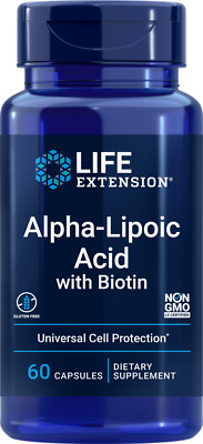 Alpha Lipoic Acid With Biotin 60 Caps Life Extension Non GMO/Gluten Free