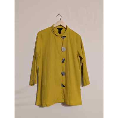 Ali Miles yellow decorative mismatched button up 3/4 sleeve shirt womens medium