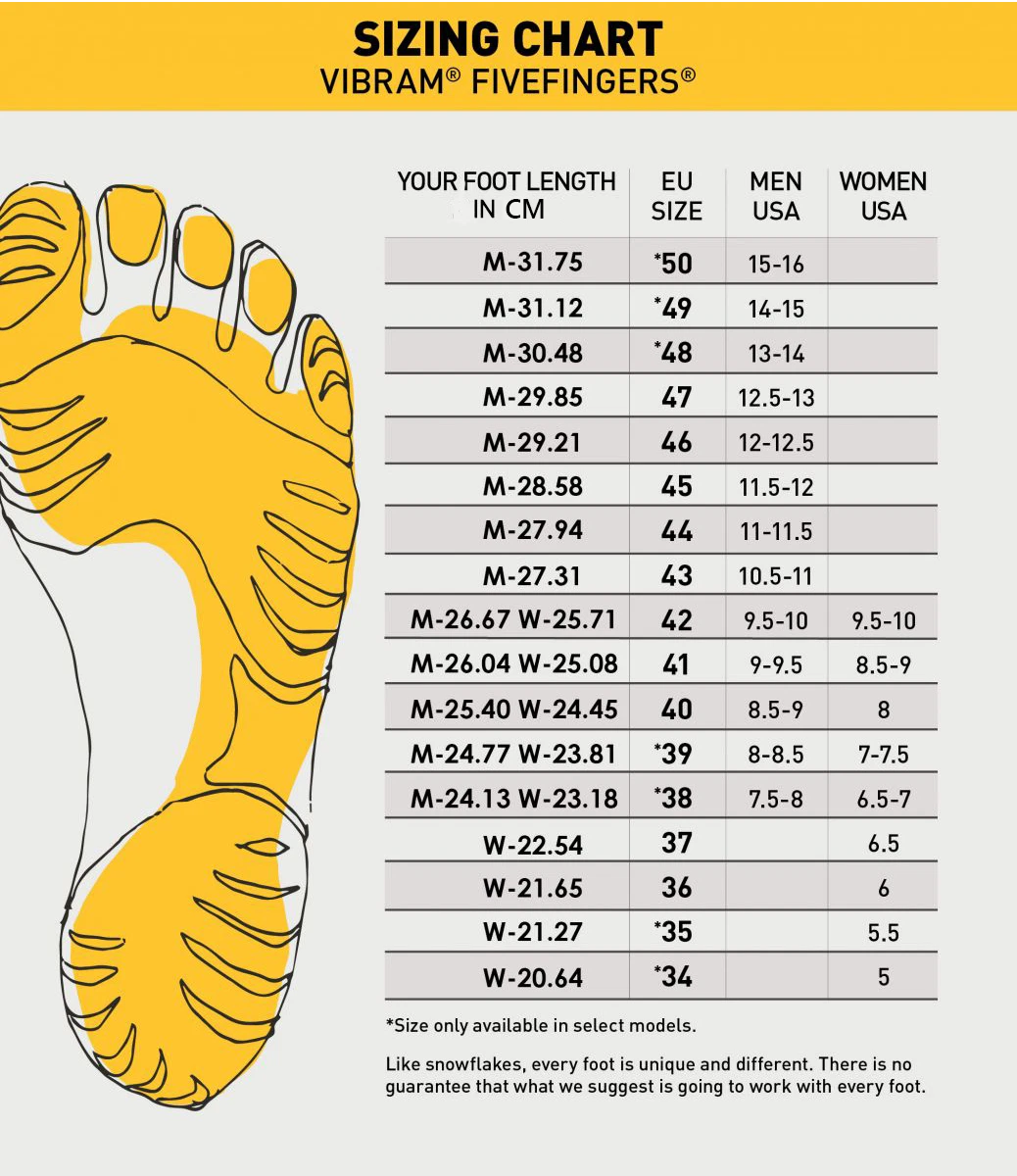 Vibram five fingers deals youth size chart