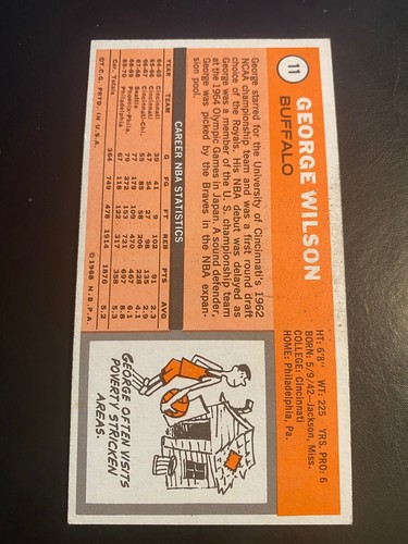 1970-71 TOPPS BASKETBALL #11 GEORGE WILSON!! NICELY CENTERED!! $1 SHIPPING!! - Picture 2 of 2