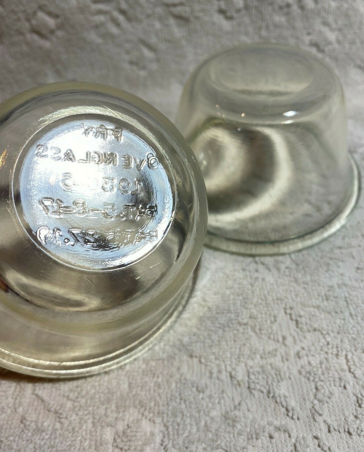 Vintage H.C. Fry Glass Co HTF FOVAL Two 1936 Flare Pearl-Oven-Glass Custard-Cups