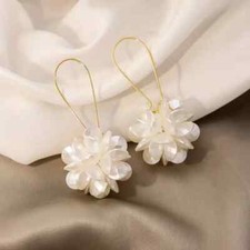 White Flower Ball Design Elegant Cluster Earrings Alloy Silver Plated Jewelry