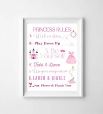 Princess Rules Sign Girls Nursery Decor Pink Girls Room Playroom Wall Art Inspo