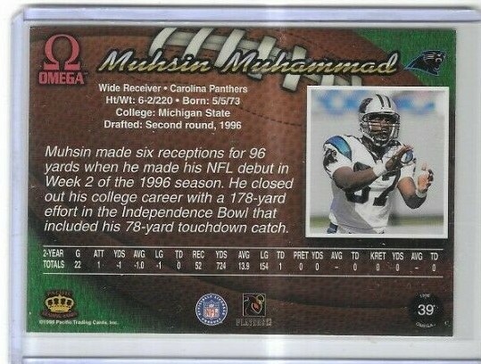 1998 Pacific Omega Football #39 Muhsin Muhammad Carolina Panthers