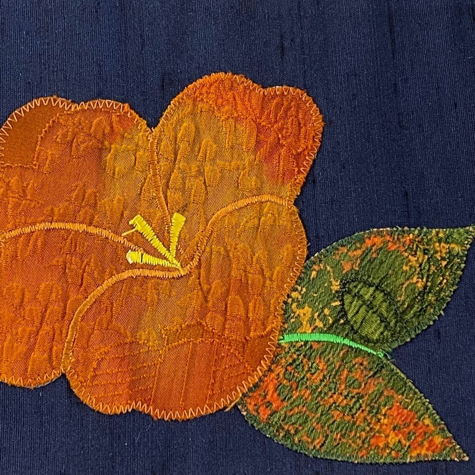 Japanese Kimono SILK Nagoya OBI,Plants,TUMUGI(Pongee),Navy, Plants,L11