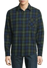 New Arizona Mens Flannel Cotton Shirt Green Navy Tartan Plaid Long Sleeves