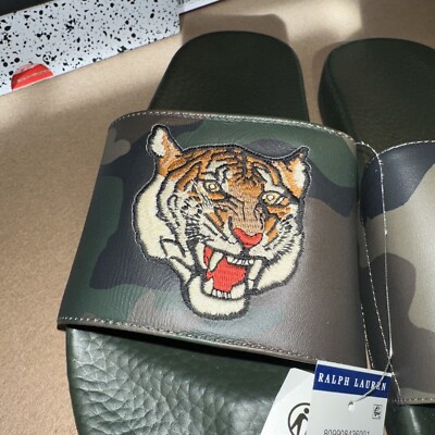 Polo Ralph Lauren Olive Green Camo Tiger Slide Beach Sandals  display picture 2