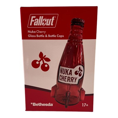 Fallout Nuka Cherry Glass Bottle and Caps Collection Bethesda Store New Sealed