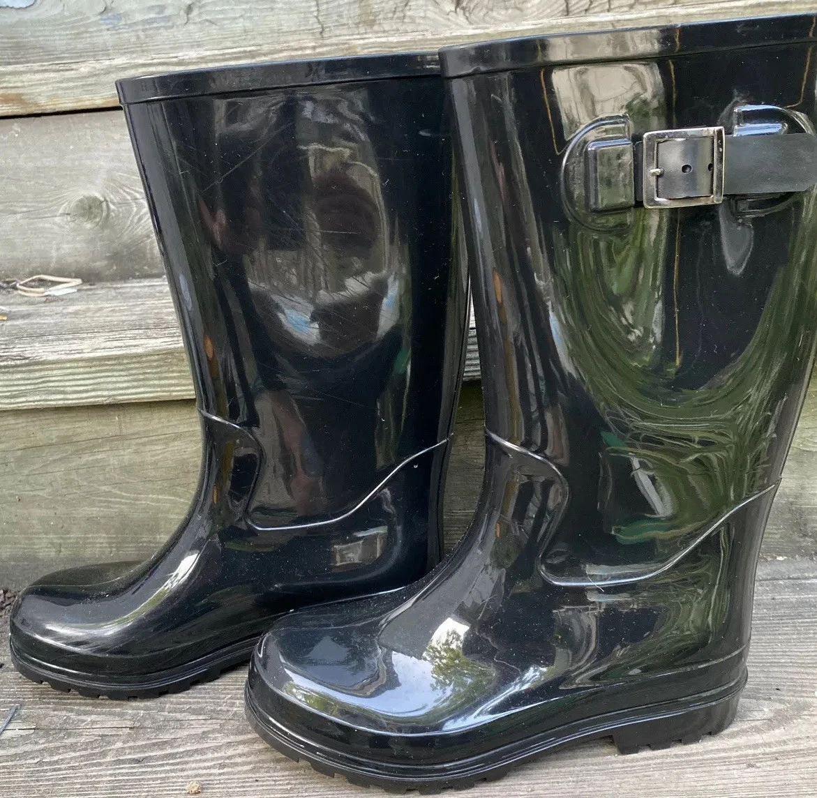 Glossy black rain boots cheap