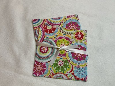 Drink Coaster Set/2 Floral Cotton Fabric 5  Handmade