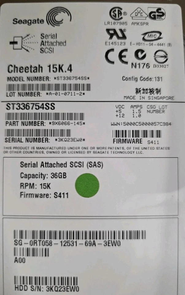 ST336754SS SEAGATE 36GB 15K 3G SAS 3.5 LFF HOT-SWAP With Caddy - Image 2 of 4