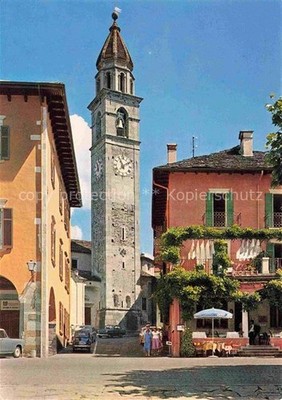 Ascona Lago Maggiore TI Kirchturm Glockenturm Piazza Strassenszene Cafe Lago-Mag