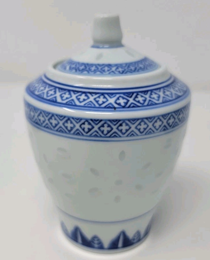 Vintage Rice Grain Pattern Blue Floral Tea Set