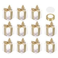 90x90x90mm Clear Gift Boxes for Favors with Gold Ribbon Blank Tag, 35 Pcs