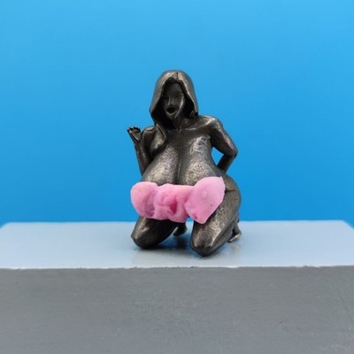 1.7''Black Brass Sexy Plump Girl Statue Big Ass Kneeling Beauty Model Table Decor
