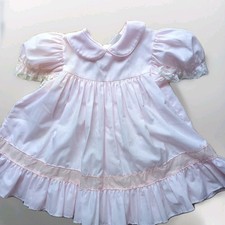 Vintage Bryan Pale Pink Lace 2T Pinafore Ruffle Short Sleeve Christening Dress