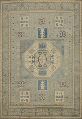 Vegetable Dye Kazak Area Rug 8x10 Ft Hand-Knotted Grey Medallion Wool Carpet