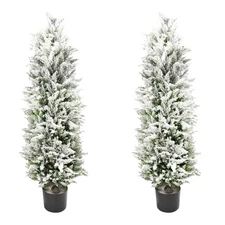 2 Packs 44" Artificial Topiary Cedar Trees Fake Topiary Plant Tree in Pot- De...