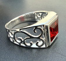 Men's Engagement Red Garnet Gemstone Handmade For Men's 925 Sterling Silver Ring