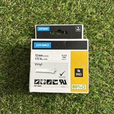 DYMO Rhino Industrial Vinyl Labels 12mm x 5.5m Black on White 18444 Tatty Box