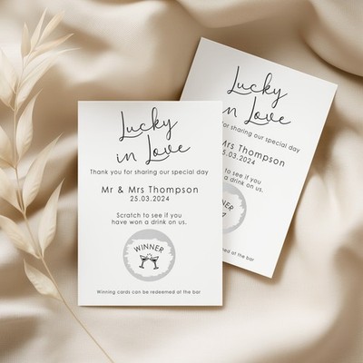 Lucky in Love! Scratch Card Wedding Favours Personalised Win A Drink