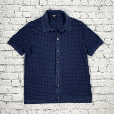 Todd Snyder Cabana Shirt Mens M Navy Textured Knit Silk Cotton Polo Vacation Lux