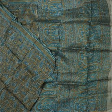 Namaste Vintage Blue Sarees 100 Pure Silk Paisley Printed Sari 5YD Craft Fabric