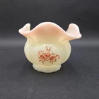 Fenton Burmese Glass Rose Bowl Hand Painted Signed S Bryan Pink Floral Ruffled