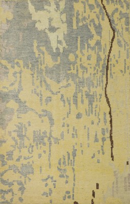 Contemporary Handmade Modern Abstract Oriental Rug Gold Carpet 4x6