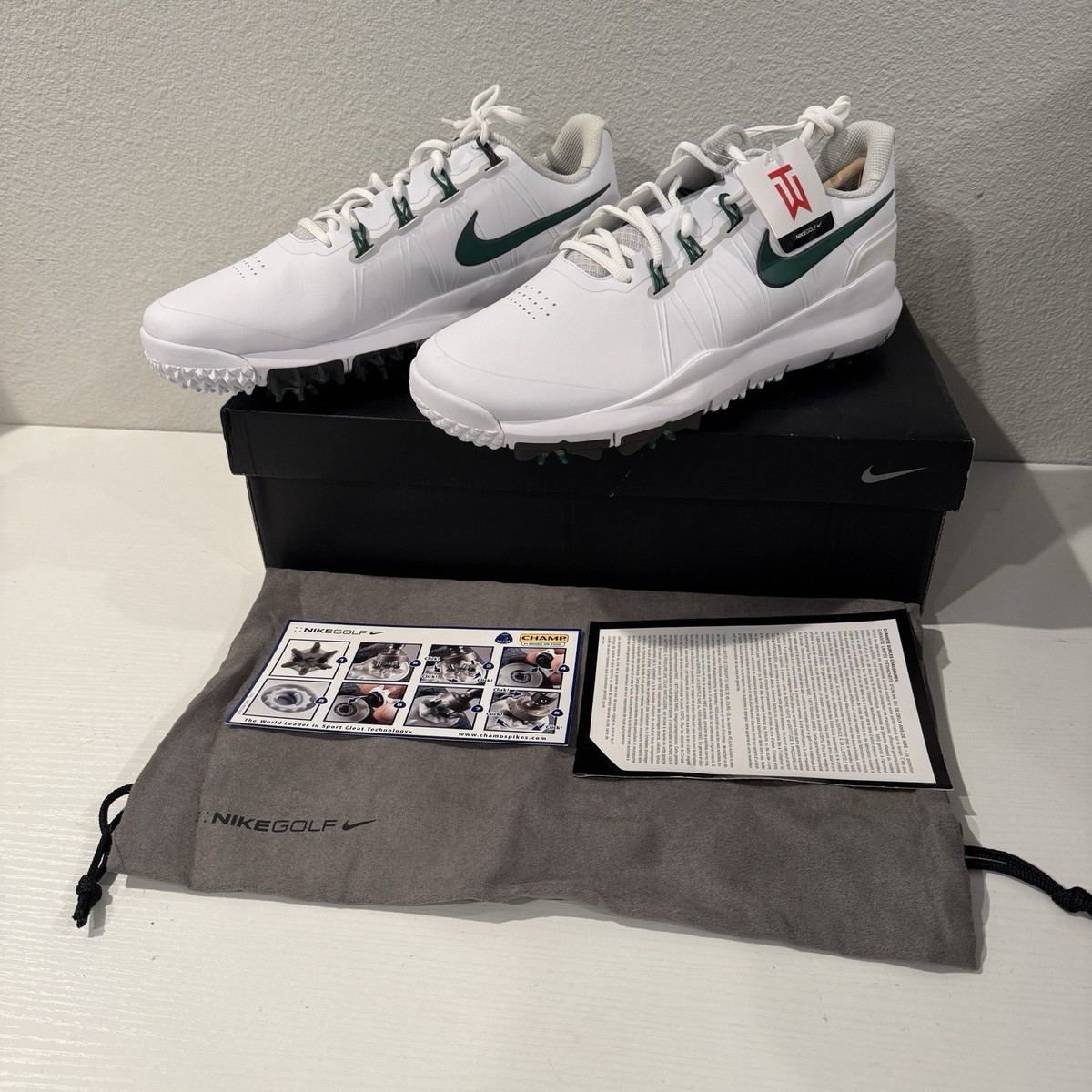 Rare Nike Tiger Woods TW14 Golf Shoe White Green MASTERS US 10.5