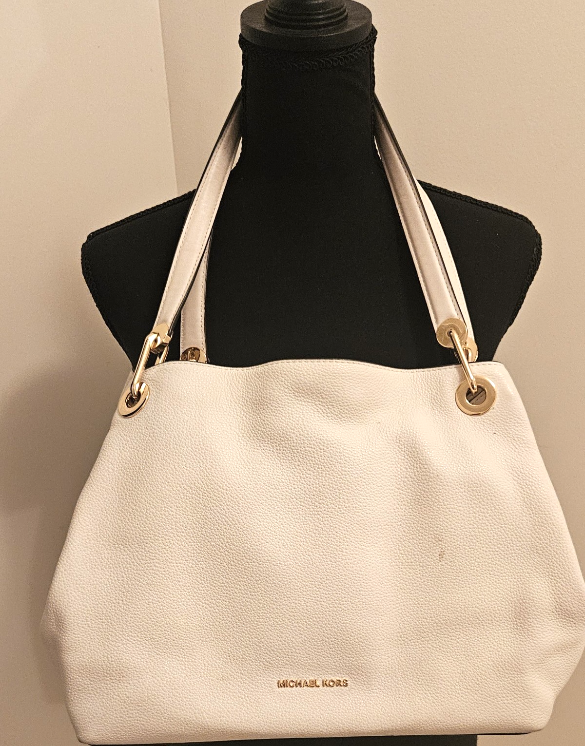 Michael Kors Pebble Leather Shoulder Handbag Purse Double Strap Off White..