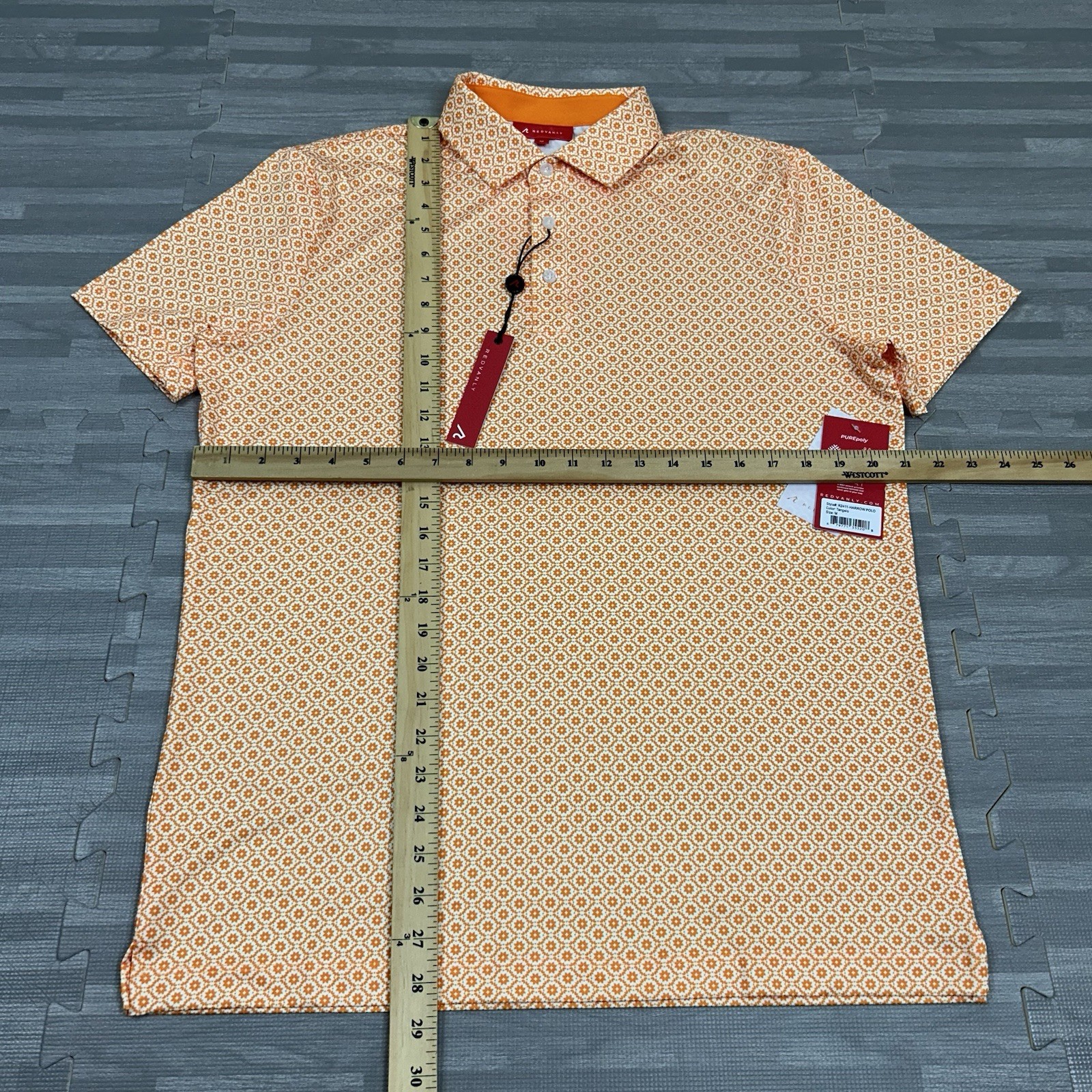 Redvanly Harrow Polo Shirt Golf Performance Mens M Geo Tangelo Orange AOP $110