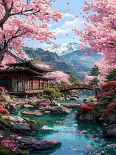 Cherry Blossoms Diamond Art Kits for Adults, DIY 12x16in 30x40cm , Landscape