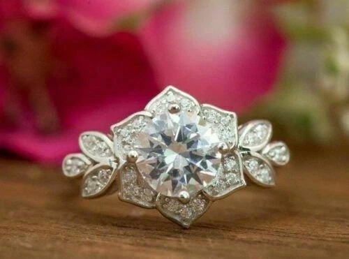 3.10 Ct White Diamond Art Deco Antique Vintage Wedding Ring 14K White Gold FN