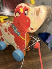 Antique Wooden Horse-Shaped Pull Toy with Wheels