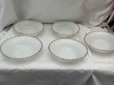 Vintage Anchor Hocking Fire-King Swirl Dessert Pudding Bowls Glass Gold Rim x 5