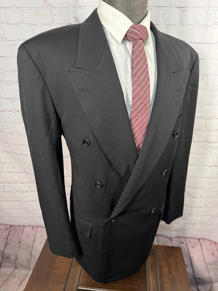 HUGO BOSS Mens Black DOUBLE-BREASTED Peak Lapel Sport Coat Blazer Jacket 42R - Image 3 of 4