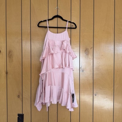 NWT Needle & Thread Pink Deconstructed Broderie Dress US 2 Tiered Asymmetric