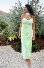 ZARA NEW WOMAN STRAPPY TULLE MIDI DRESS WITH SCARF GREENS SIZE S 3152/327/120