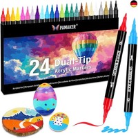 24 Farben Acrylstifte Set – Acrylmarker Mit Feiner Spitze Und Pinsel FüR Stoff,