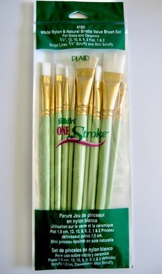PLAID WHITE NYLON & NATURAL PAINT BRUSH SET OF 10 FOLK ART ONE STROKE #4160